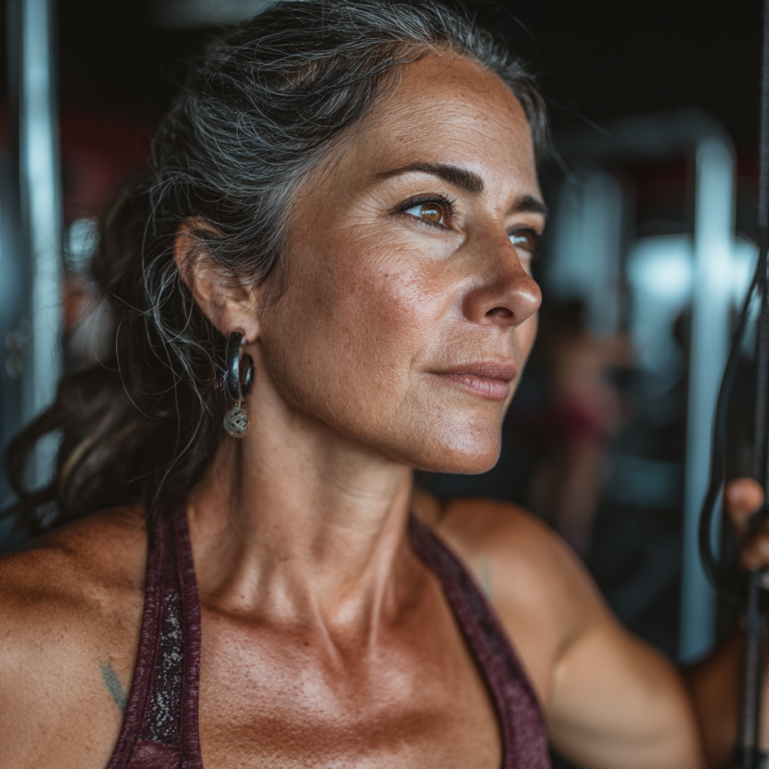 Adultos mayores ejercitándose activamente en gimnasio moderno
